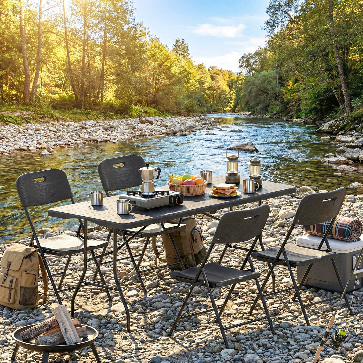 Outsunny Conjunto De Camping Plegable Con Mesa Y 4 Sillas Negro_4