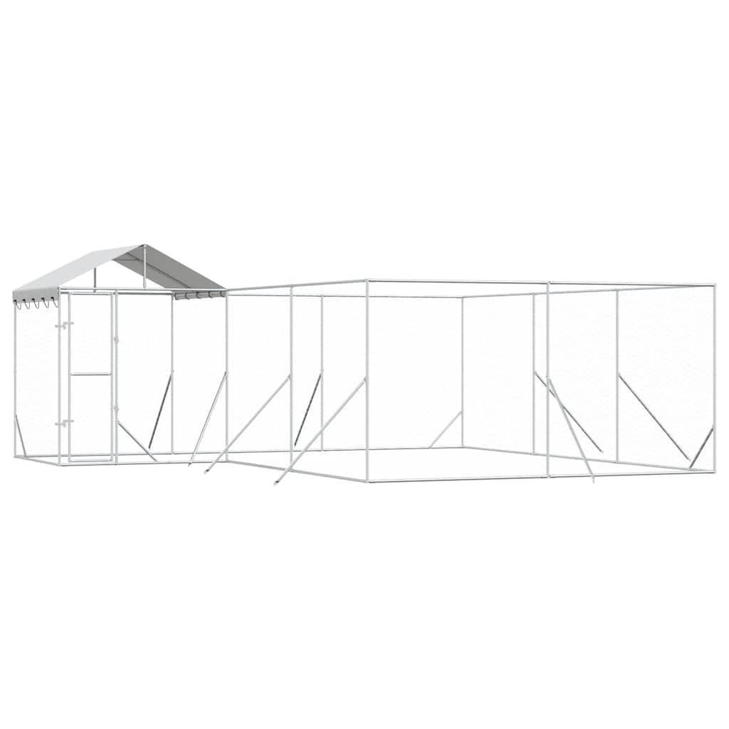 Perrera De Exterior Con Techo Acero Galvanizado Plata 6x6x2,5 M_0