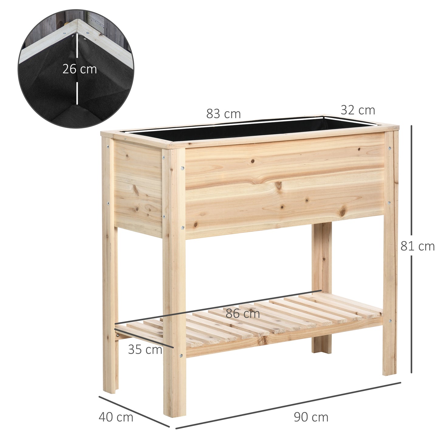 Outsunny Huerto Urbano Elevado Con Estante 90x40x81cm Mesa De Cultivo De Madera_2