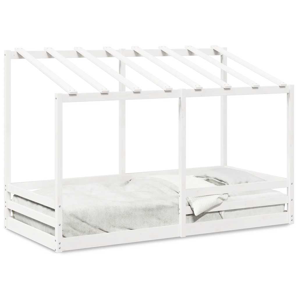 Cama Infantil Con Techo Madera Maciza Pino Blanca 90x200 Cm_0