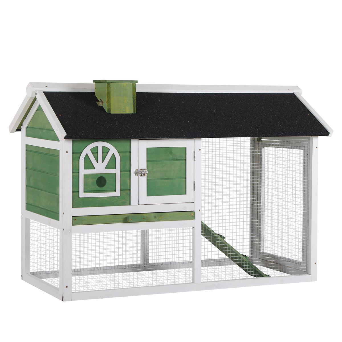 Pawhut Conejera De Madera 120x60x79 Cm Con Techo Asfáltico Verde_0