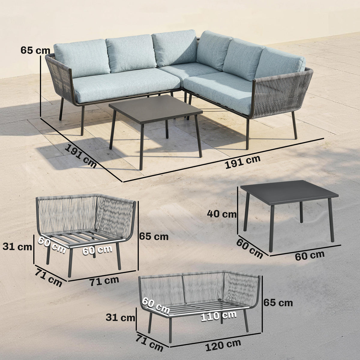 Outsunny Conjunto De Muebles De Ratán 2 Sofá De 2 Plazas Sofá De Esquina Mesa_2