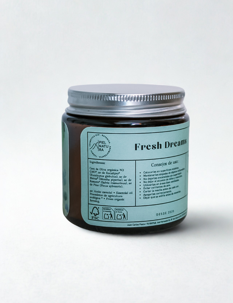 Vela Aromática Natural Con Aceites Esenciales Menta Y Eucalipto Fresh Dreams, Piel Natura 120 G_1