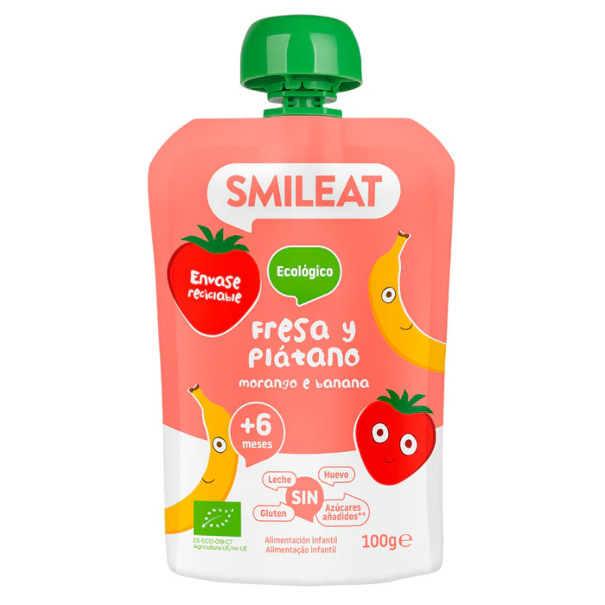 Pack 10 uds Pouch ECO Fresa y Plátano Smileat 100 g