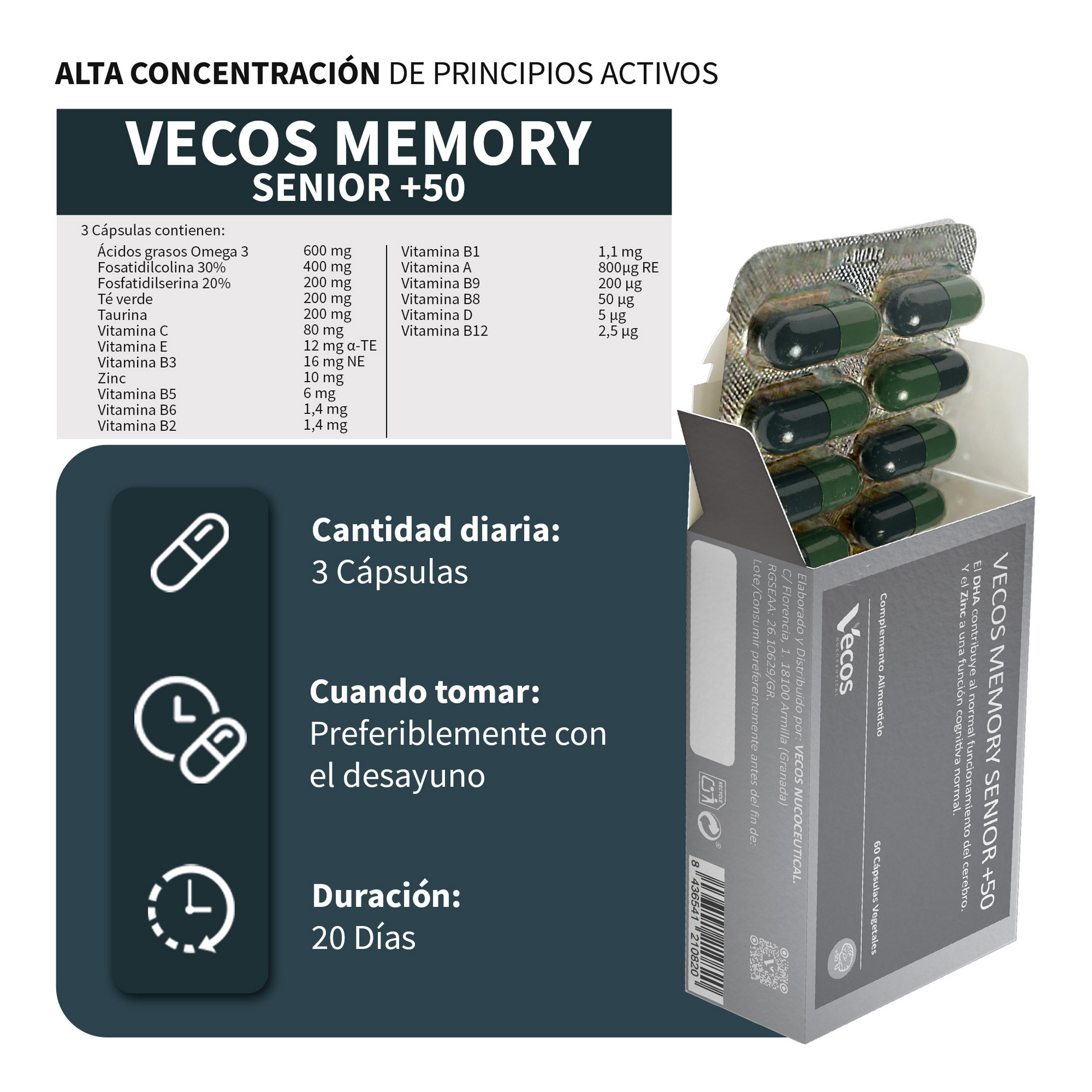 Memory Senior +50 Vecos 60 Cápsulas | Memoria Y Función Cognitiva | Dha, Fosfatidilserina Y Ginkgo_2