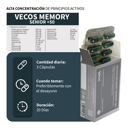 Memory Senior +50 Vecos 60 Cápsulas | Memoria Y Función Cognitiva | Dha, Fosfatidilserina Y Ginkgo_2