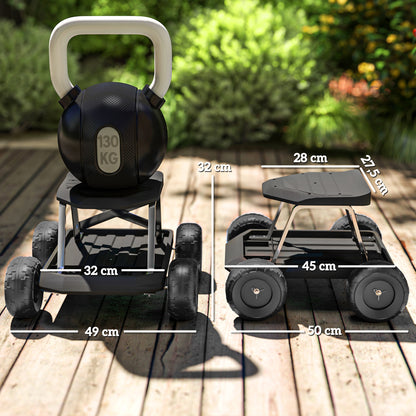 Asiento De Jardín Con Ruedas Con Bandeja De Herramientas Para Exterior Negro_2