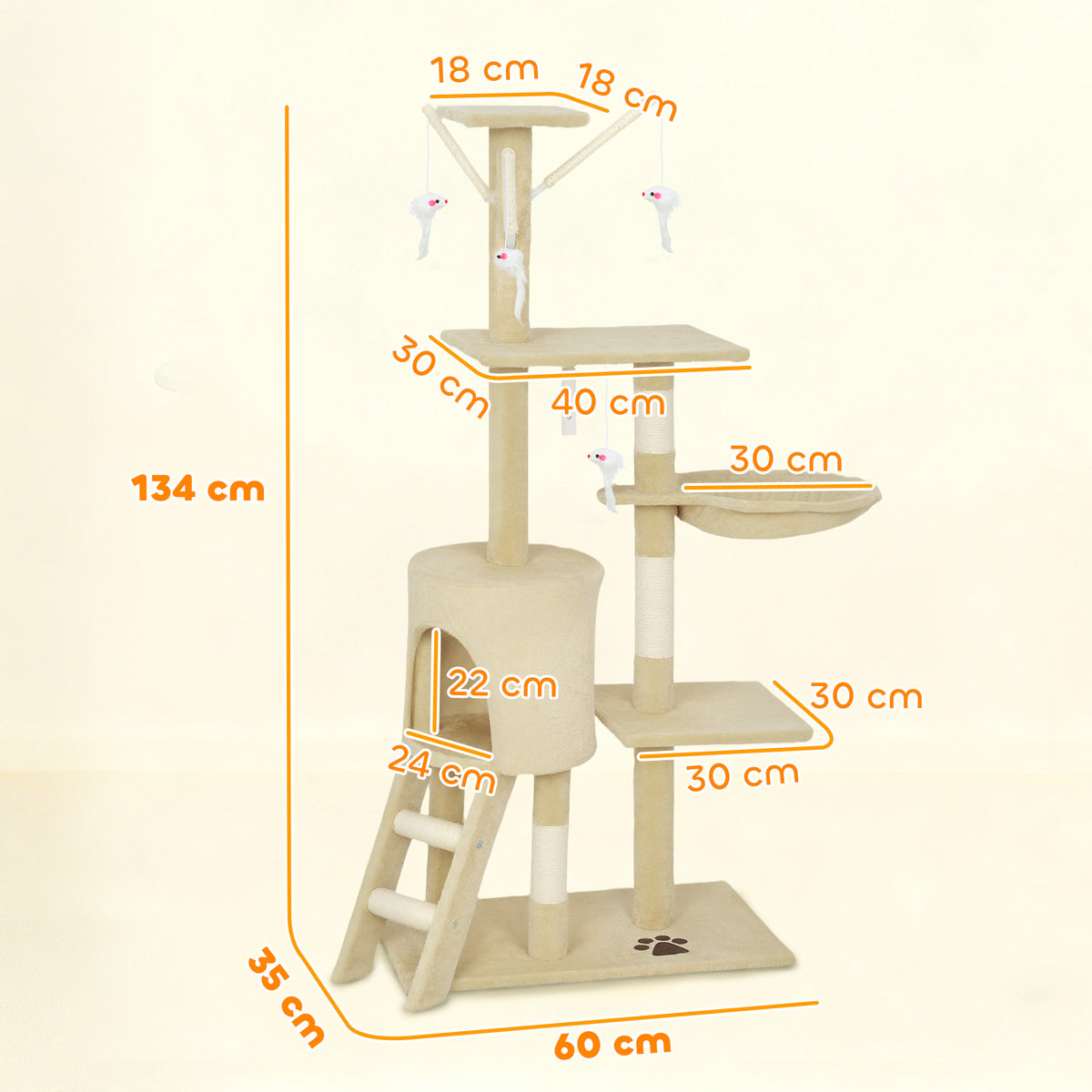 Pawhut Árbol Rascador Para Gatos Grande Altura 134 Cm Con 6 Postes De Sisal_2