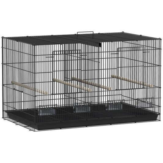 Pawhut Jaula Para Pájaros Con Divisor 4 Comederos 4 Perchas 76x46x46 Cm Negro_0