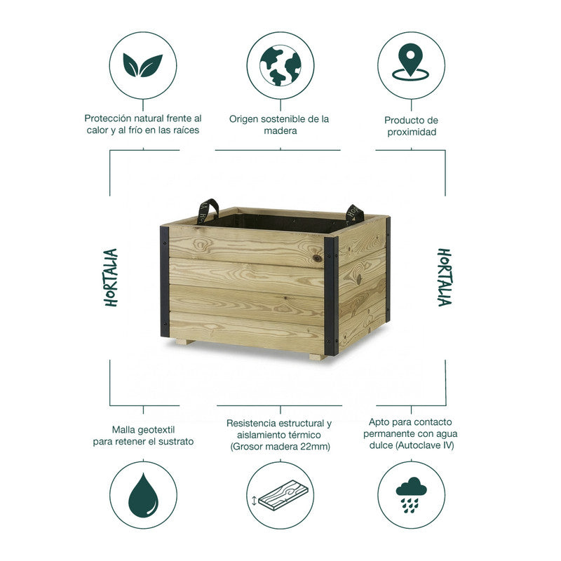 Jardinera Exterior De Madera Con Refuerzo De Aluminio Pun Al Hortalia 60x60x40 Cm_4