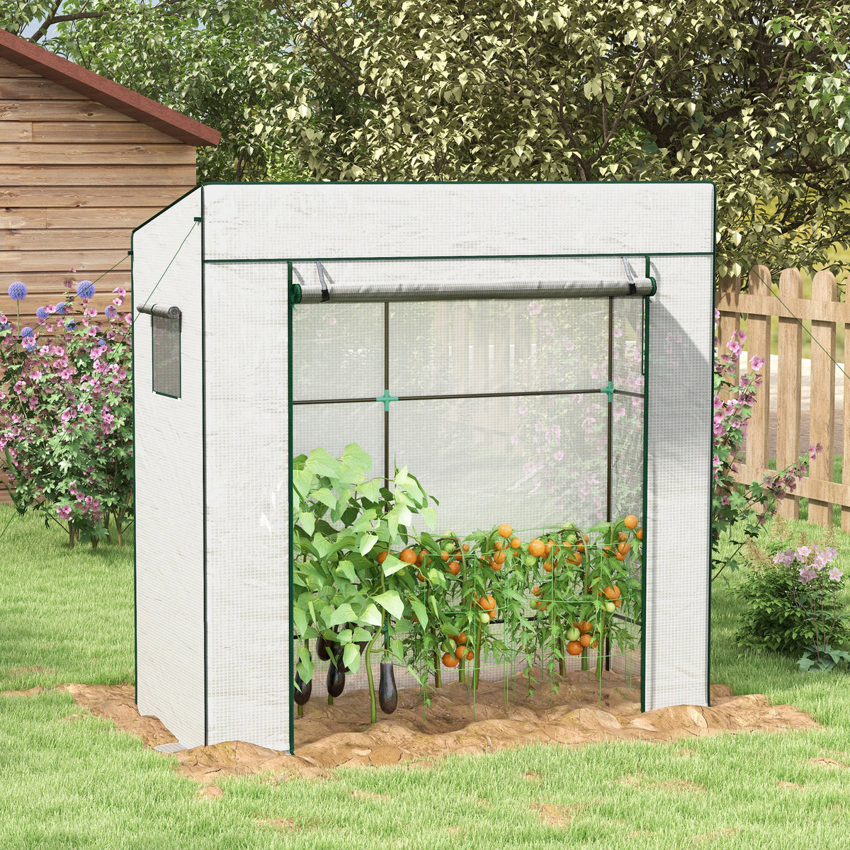 Outsunny Invernadero Pequeño Con Ventanas De Malla 196x77x197 Cm Blanco_4