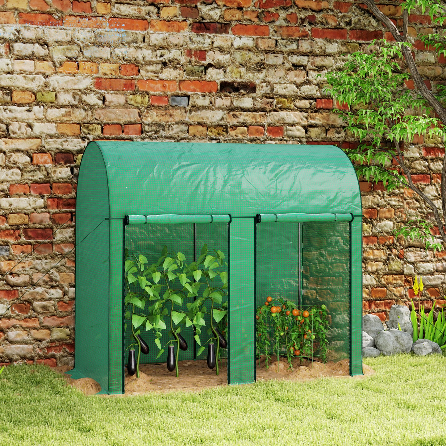 Outsunny Invernadero De Exterior Con 2 Puertas Enrollables 200x100x178 Cm Verde_1