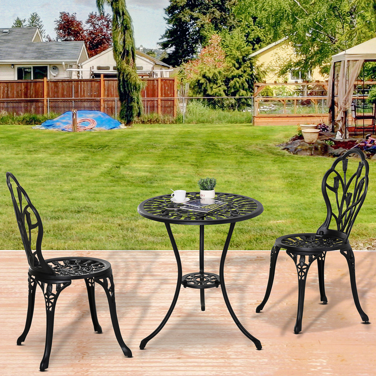 Outsunny Conjunto De Mesa Y Sillas De Terraza Exterior De 3 Piezas Negro_1