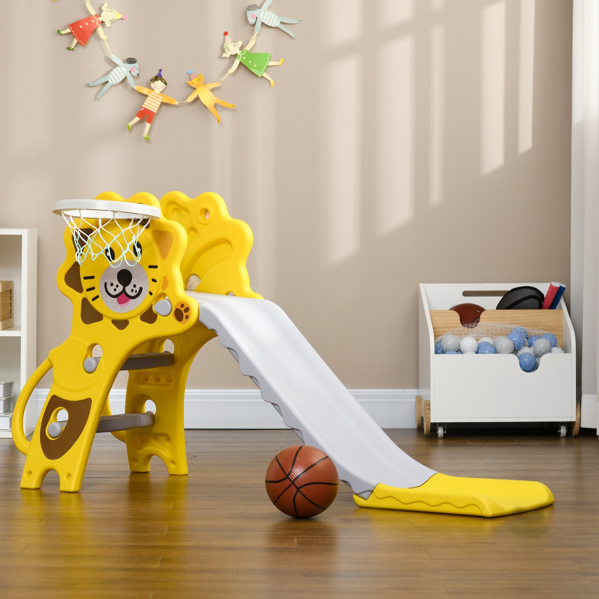 Aiyaplay Tobogán Infantil 3 En 1 Con 2 Escaleras 131x50x74 Cm Amarillo Y Gris_1