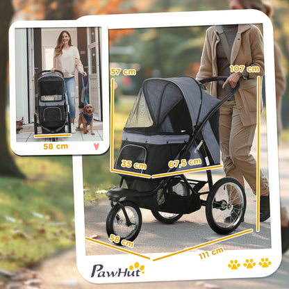 Pawhut Carrito Para Perros Plegable Con Cesta De Almacenaje 111x58x107 Cm Gris_2