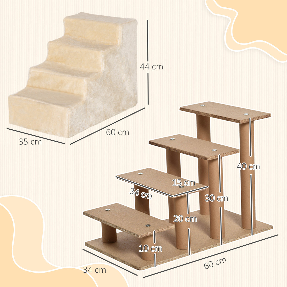 Pawhut Escalera Para Mascotas De 4 Peldaños Con Funda Extraíble 60x35x44cm Beige_2