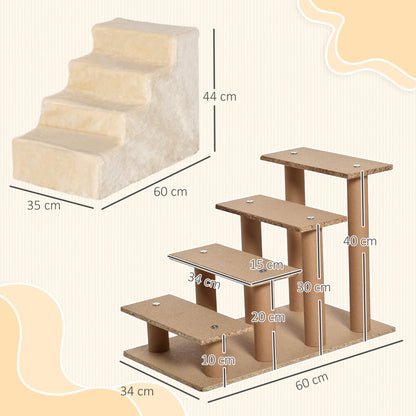 Pawhut Escalera Para Mascotas De 4 Peldaños Con Funda Extraíble 60x35x44cm Beige_2