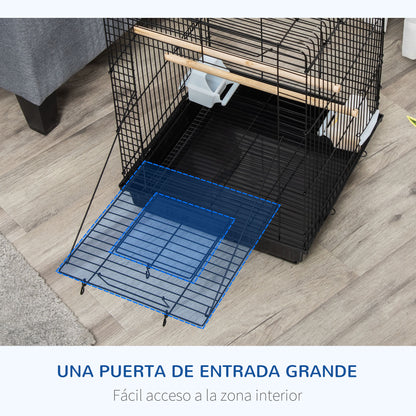 Pawhut Jaula Para Pájaros Techo Abatible 2 Perchas 2 Comederos 40x40x59 Cm Negro_5