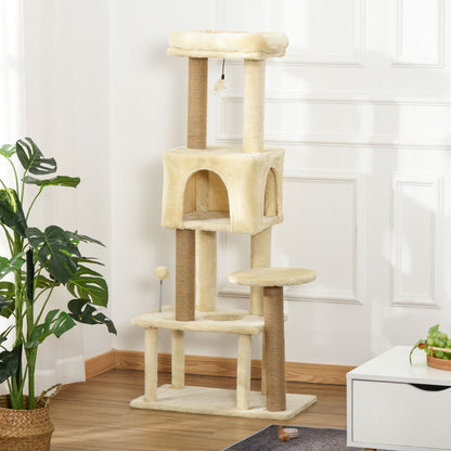 Pawhut Árbol Rascador De Gatos Grande 60x34x136cm Centro Actividades Plataformas_1