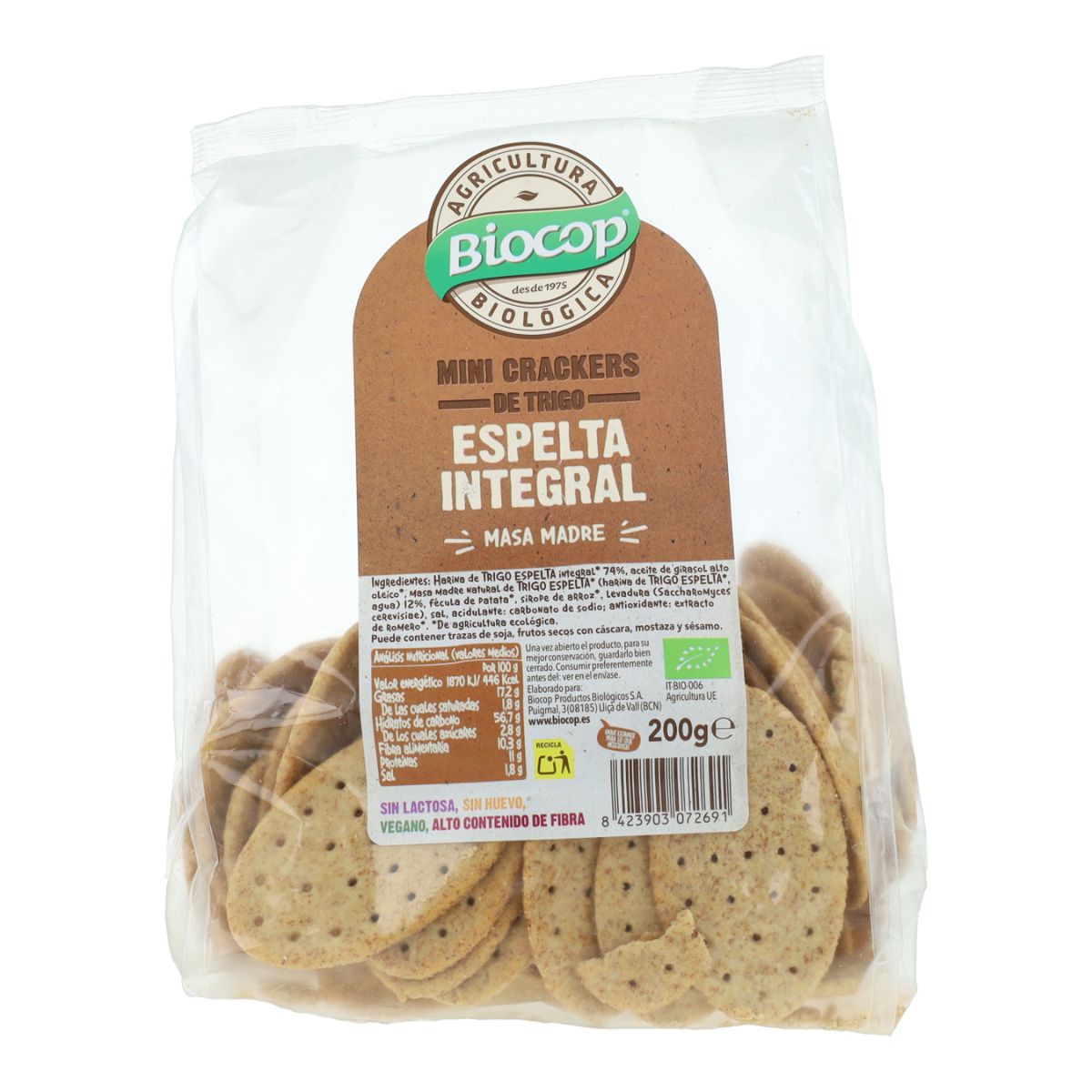 Mini Crackers de Trigo de Espelta Integral con Masa Madre BIO Biocop 200 g