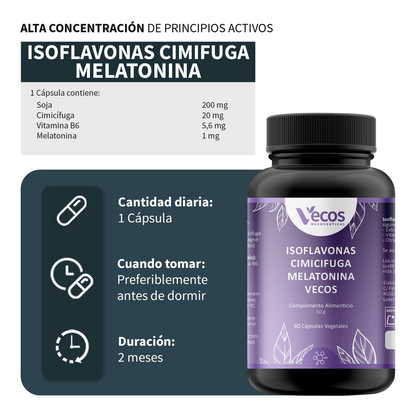 Isoflavonas + Cimicífuga + Melatonina Vecos 60 Cápsulas | Menopausia, Descanso Y Equilibrio Hormonal_2