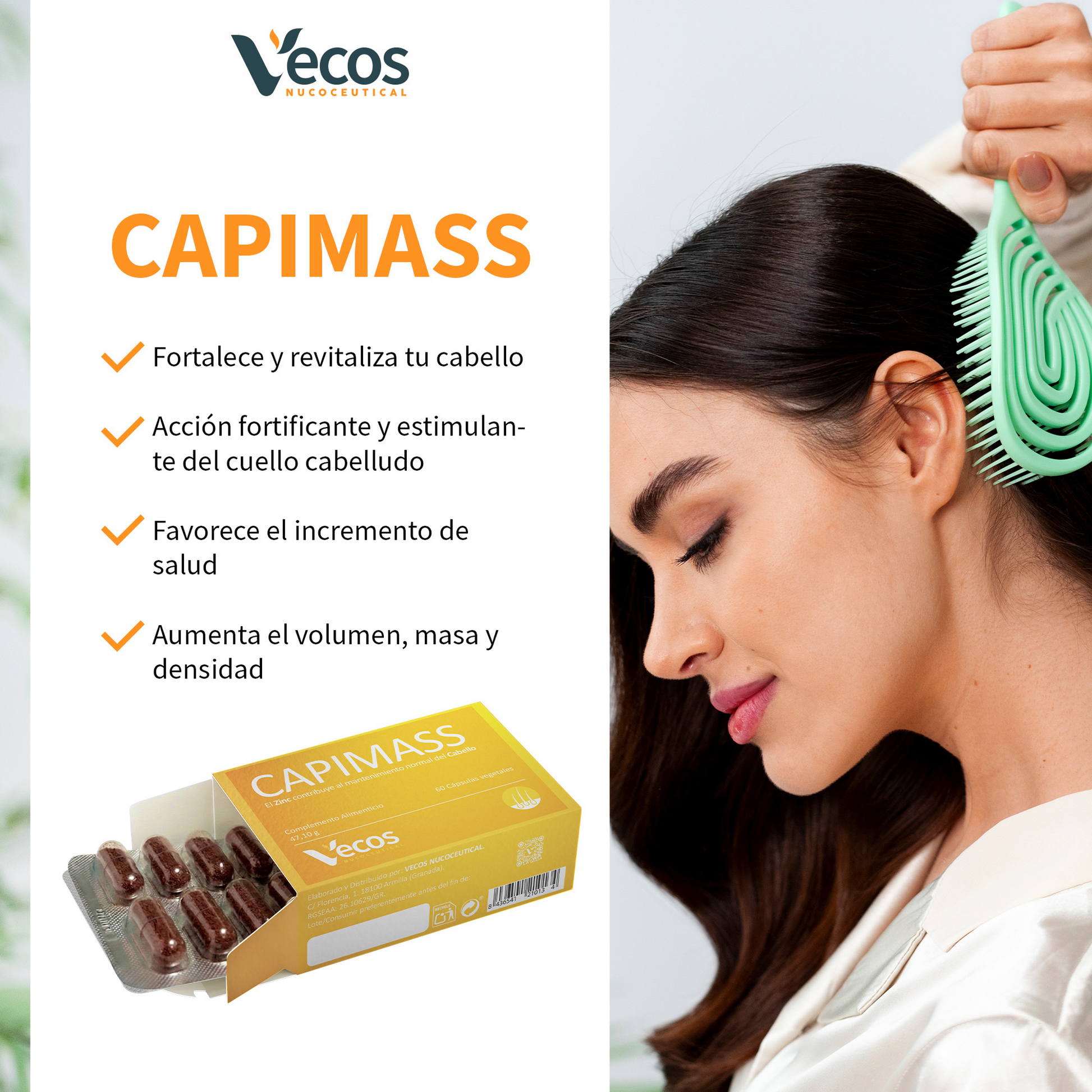 Capimass Vecos 60 Cápsulas | Volumen Y Densidad De Cabello | Zinc + Taurina + Té Verde_3
