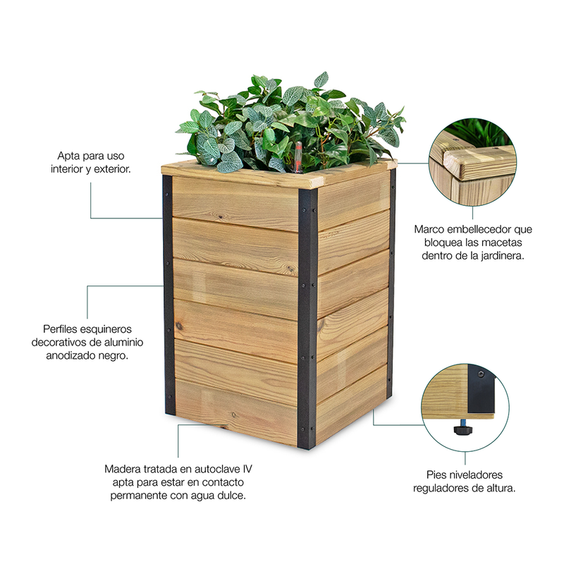 Jardinera Con Autorriego De Madera Nidum Interior Y Exterior Hortalia 86x34x60 Cm_4