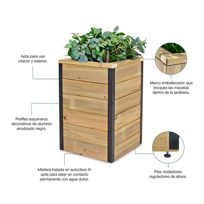 Jardinera Con Autorriego De Madera Nidum Interior Y Exterior Hortalia 75x40x40 Cm_4