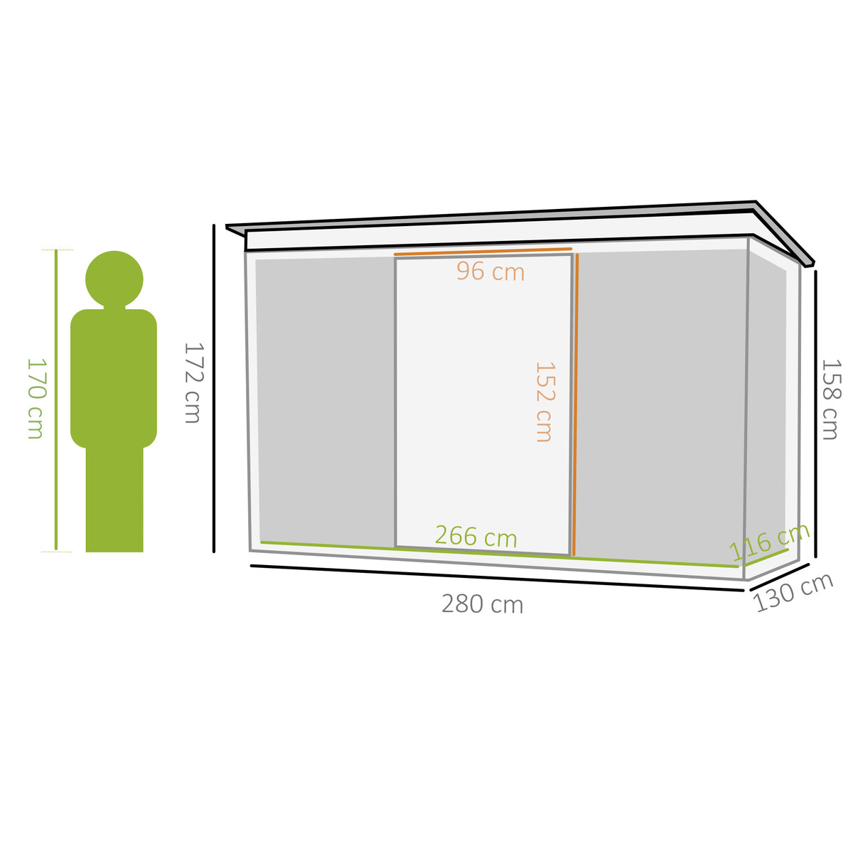 Outsunny Cobertizo De Jardín 280x130x172 Cm Base De 3,2 M² Con 2 Puertas Verde_2