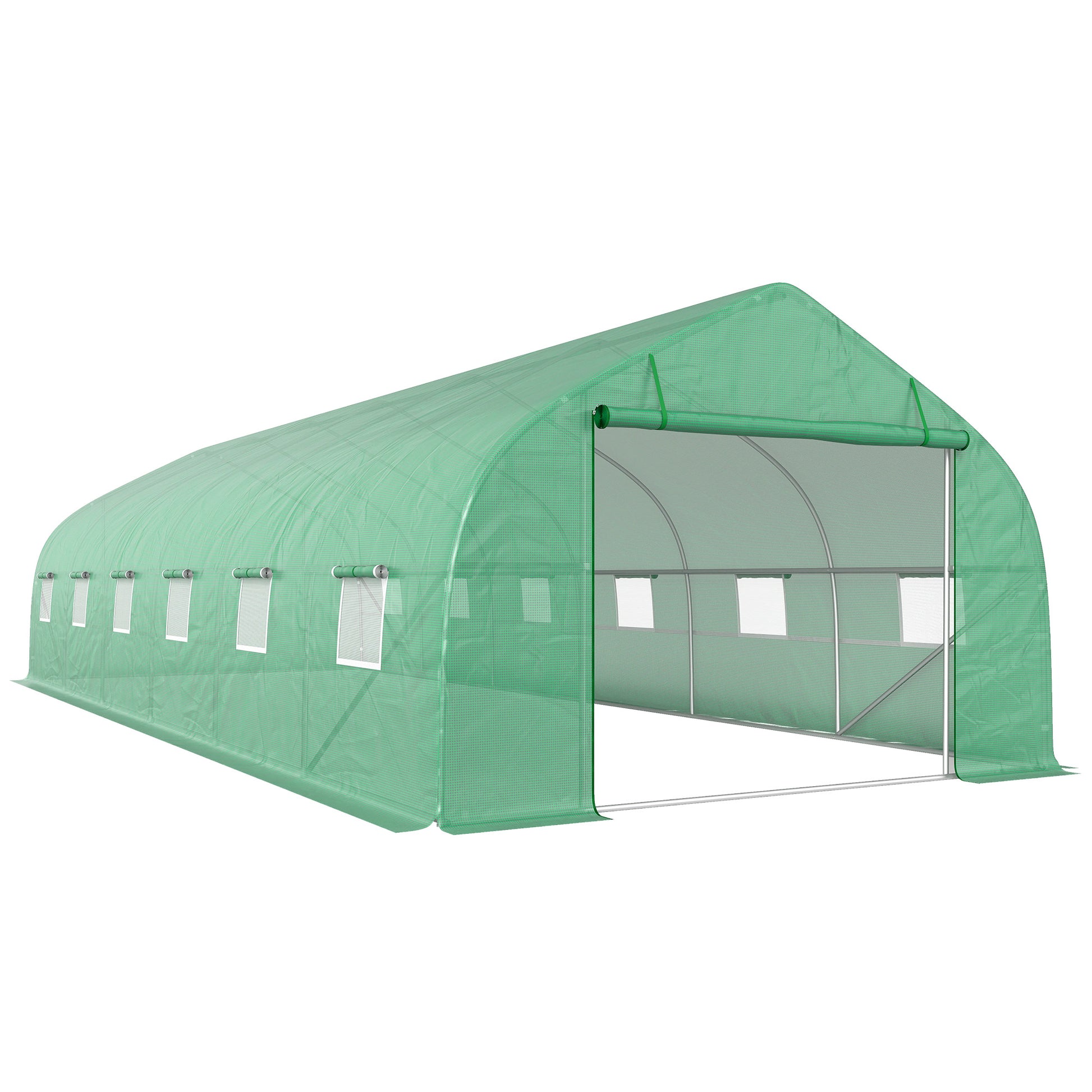 Outsunny Invernadero De Túnel 8x3x2 M Con 12 Ventanas Cubierta Pe Cultivo Verde_0