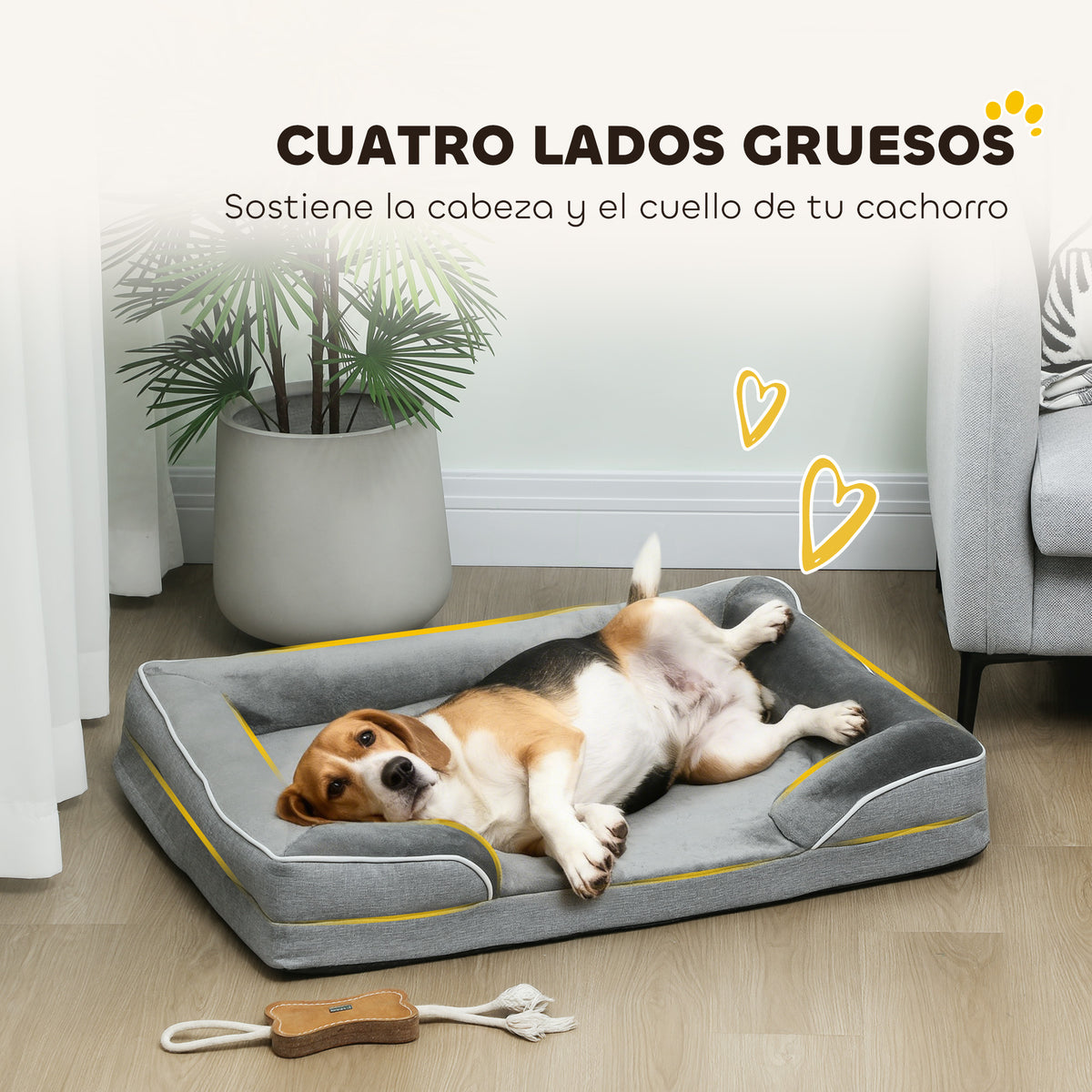 Pawhut Cama Para Perros Medianos Con Base Antideslizante 91,5x68,5x16,5 Cm Gris_4