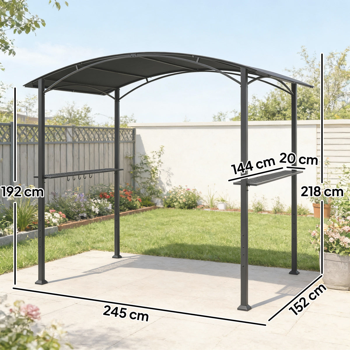 Outsunny Carpa Barbacoa 2,4 X 1,5 M Con 2 Estantes Ganchos Y Estructura De Acero_2