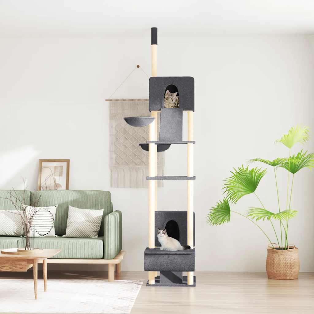 Árbol Rascador Para Gatos Suelo A Techo Gris Oscuro 277-303 Cm_1