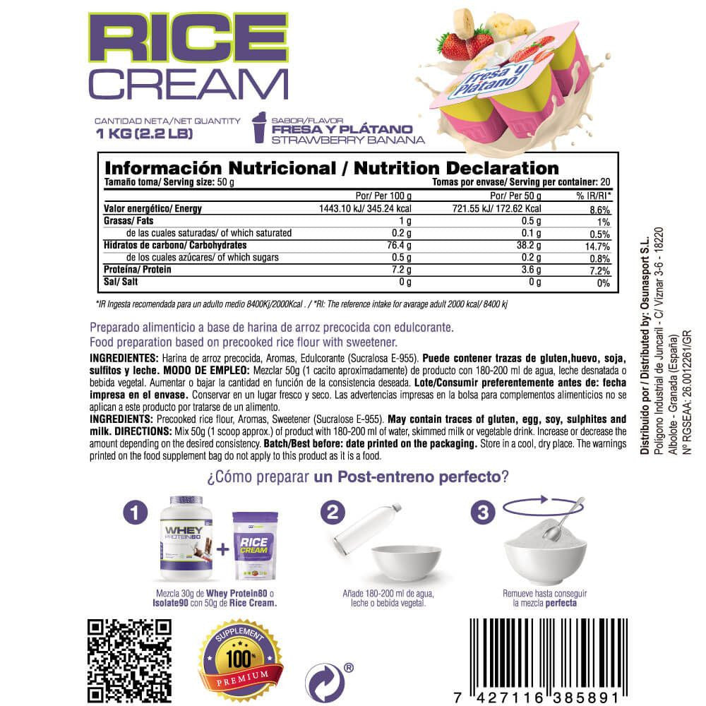 Rice Cream (crema De Arroz Pregelatinizada) - 1kg - Fresa Banana - Fuente De Carbohidratos De Buena - Masmusculo_5