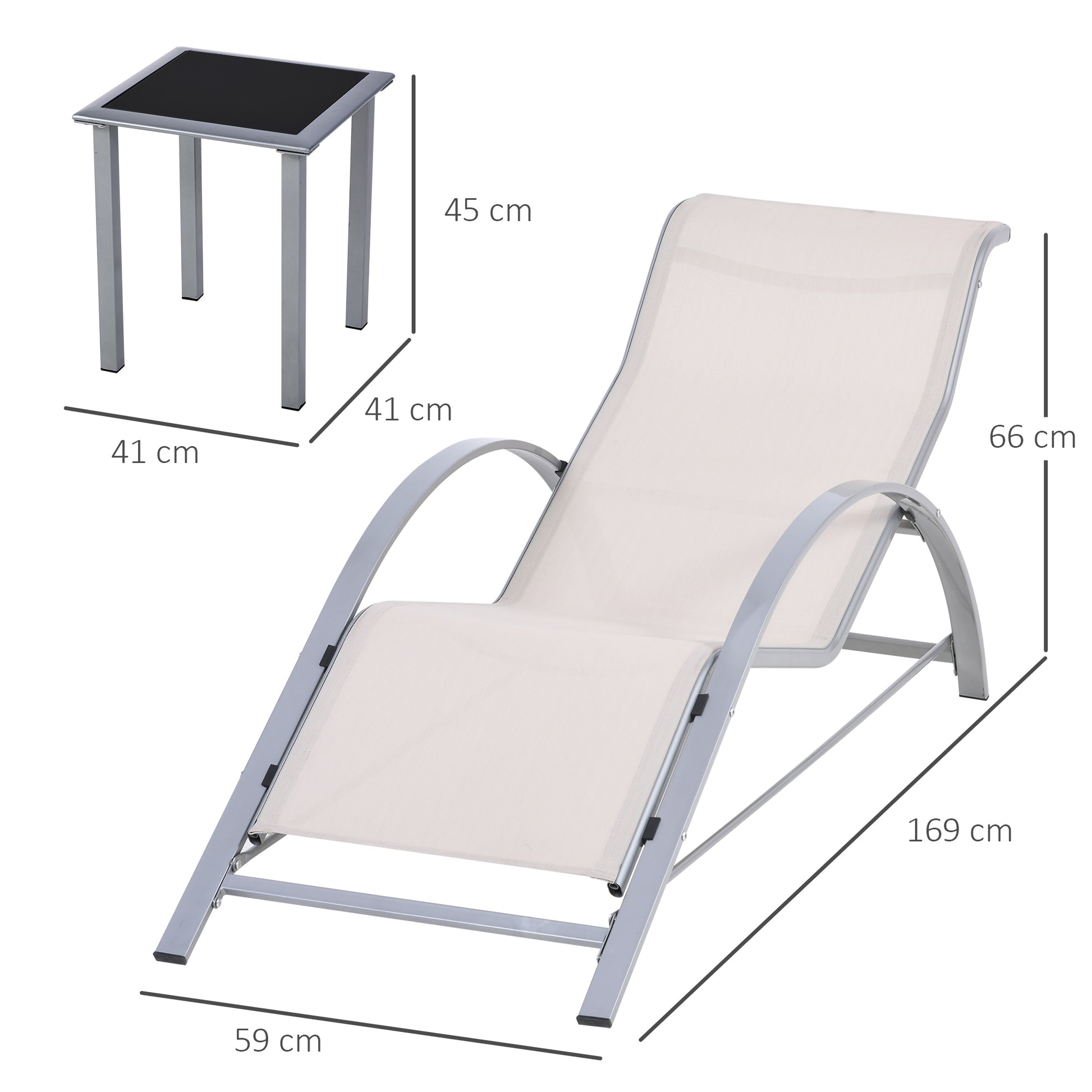 Outsunny 2 Tumbonas De Jardín 59x169x66cm Con Mesa De Café 41x41x45cm Patio_2