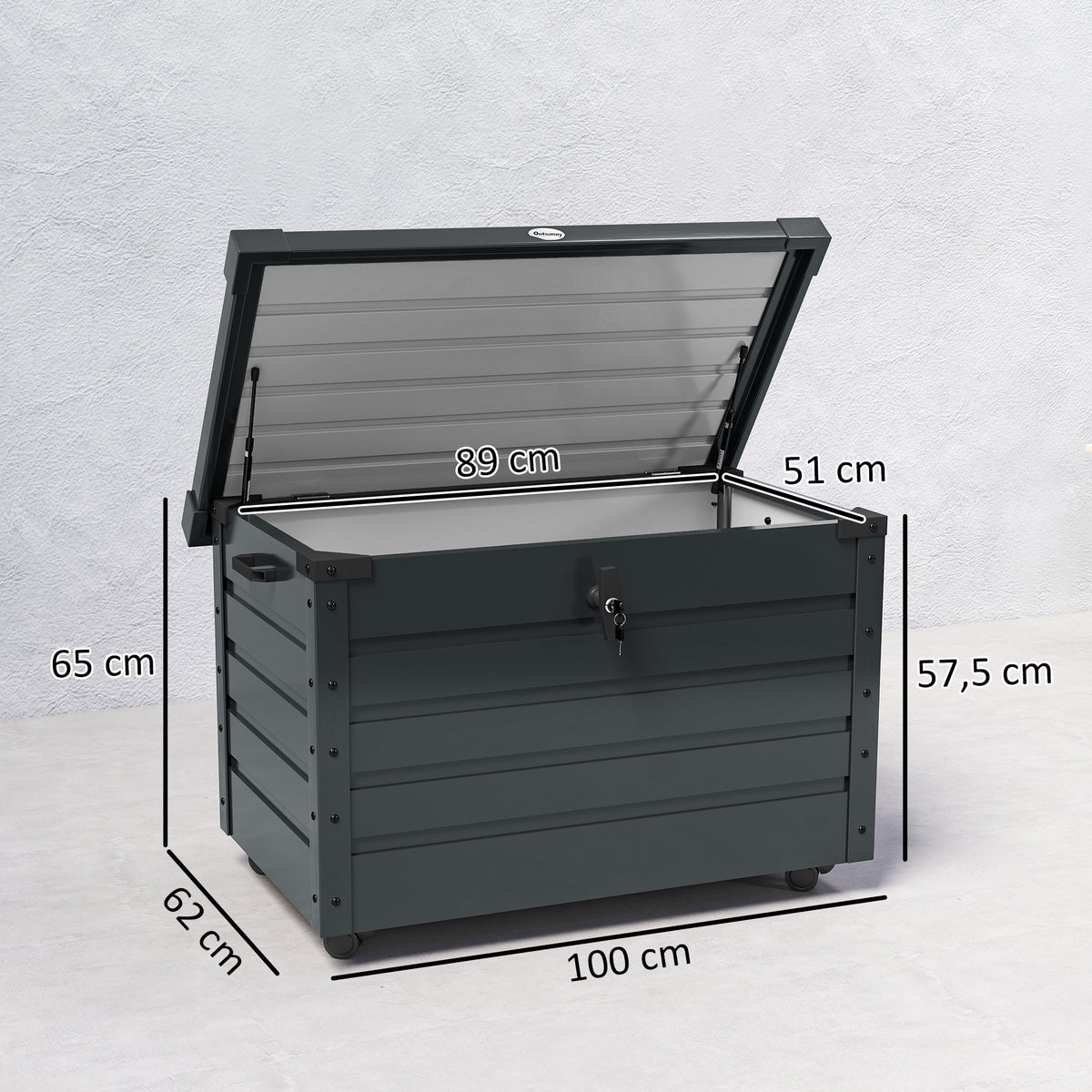 Outsunny Baúl De Almacenaje Exterior 295l Con 4 Ruedas 2 Asas 100x62x65 Cm Gris_2