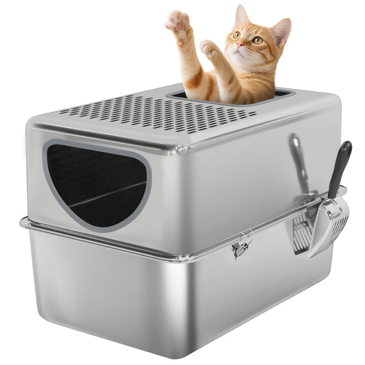 Pawhut Arenero Para Gatos De Acero Inoxidable Xl Con Pala Fácil De Limpiar Plata_0