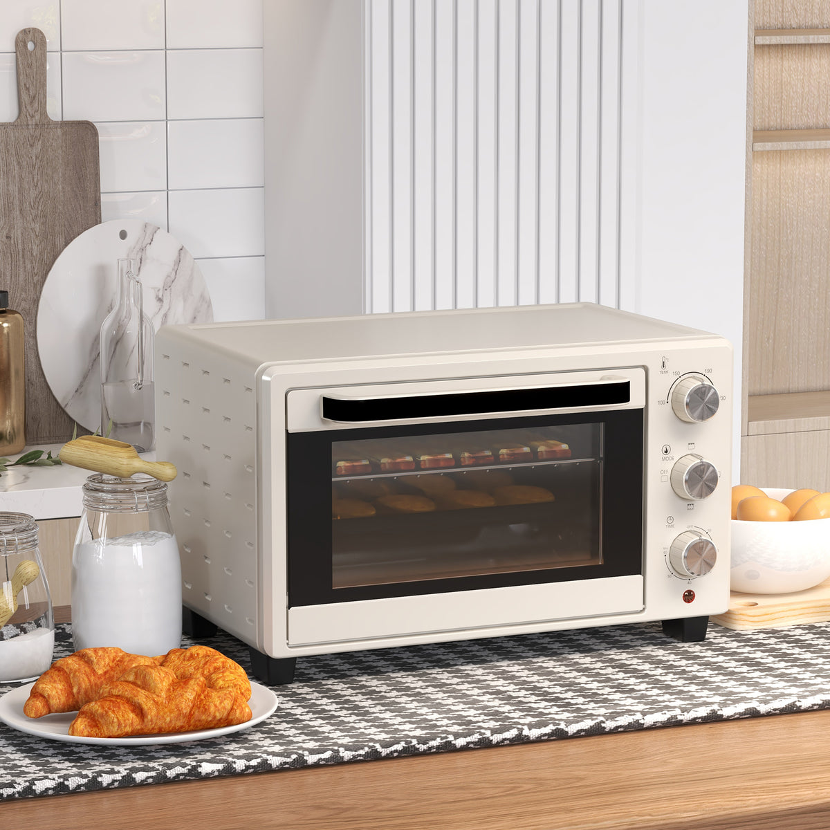 Homcom Horno Eléctrico De Sobremesa De 21l 1400w Con Temporizador Crema_4