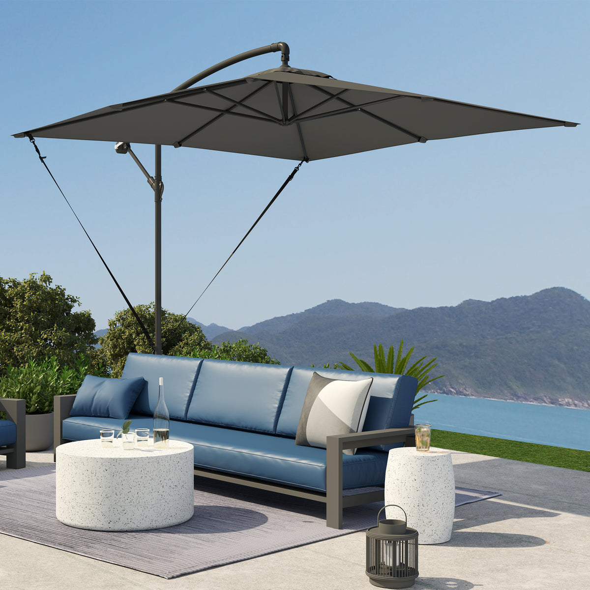 Outsunny Parasol Excéntrico 247x247 Cm Con Base Cruzada Manivela Gris Oscuro_3