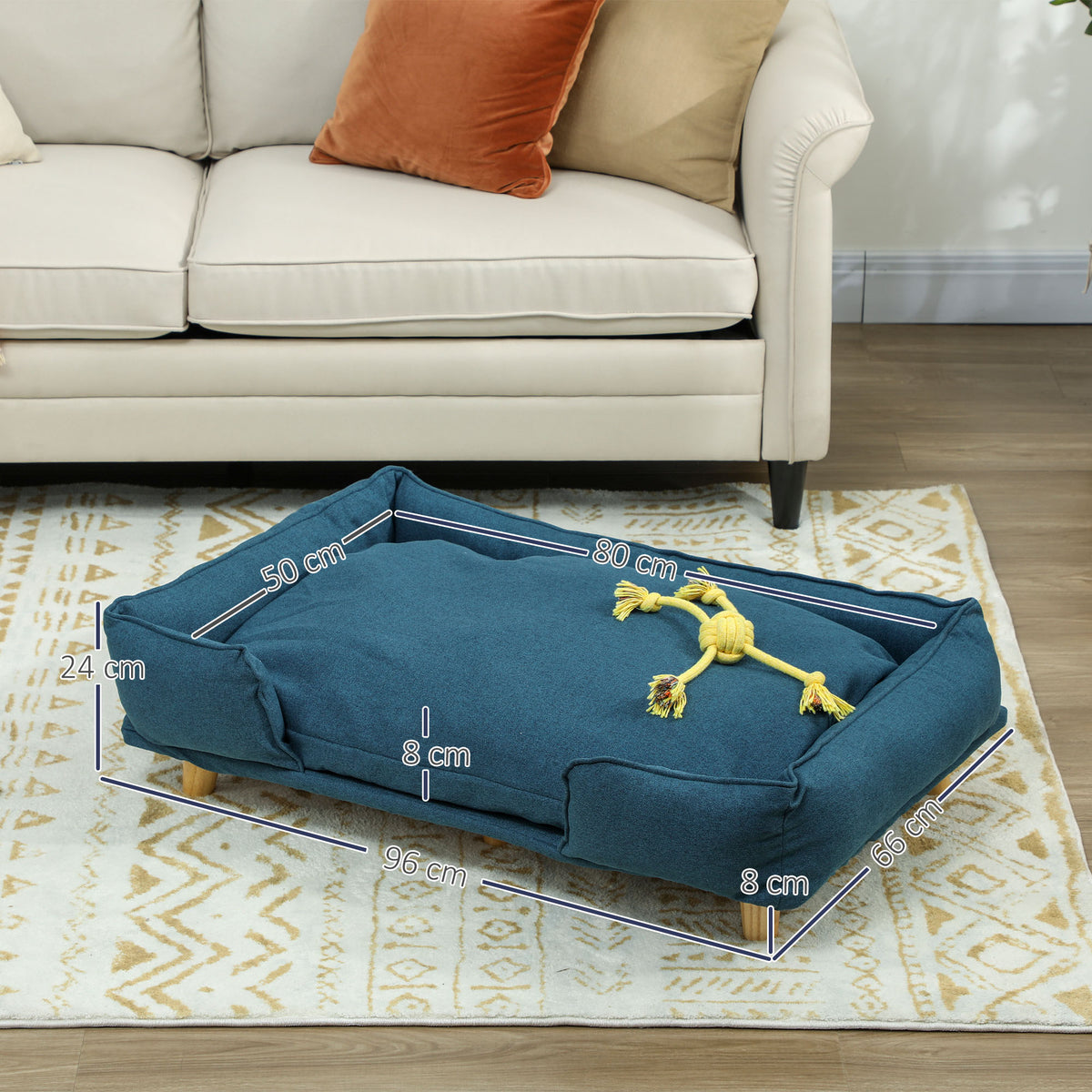 Pawhut Sofá Para Perros Grandes Con Cojín Lavables 96x66x24 Cm Azul_2
