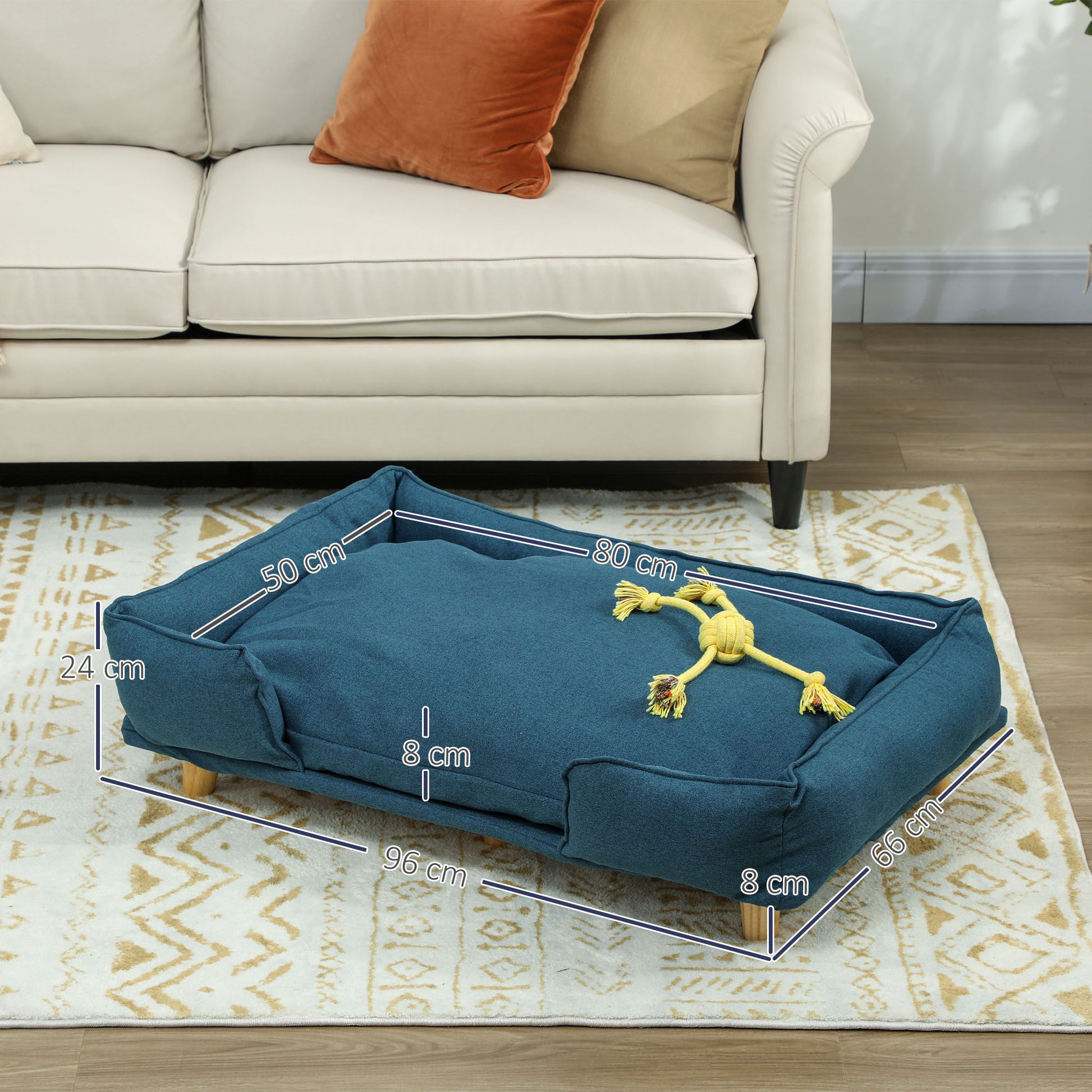 Pawhut Sofá Para Perros Grandes Con Cojín Lavables 96x66x24 Cm Azul_2