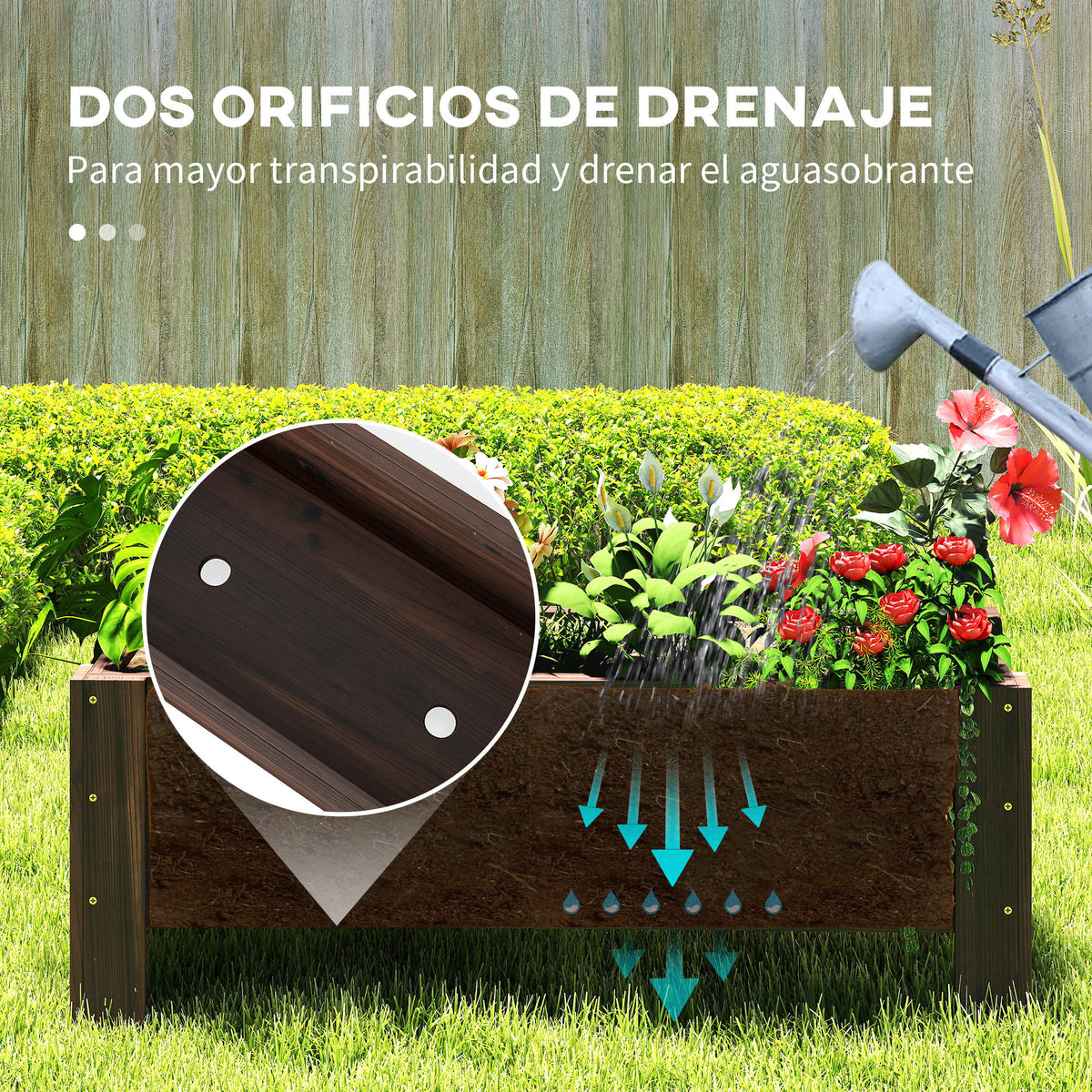 Outsunny Jardinera De Madera Arriate Rectangular Para Flores Y Plantas_5