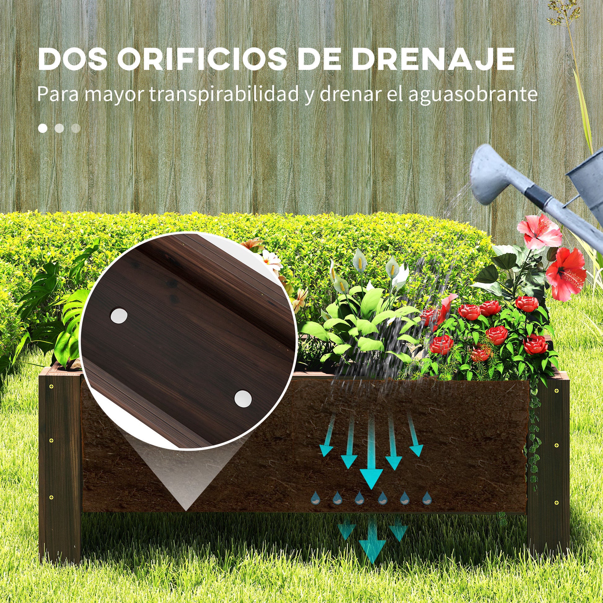 Outsunny Jardinera De Madera Arriate Rectangular Para Flores Y Plantas_5