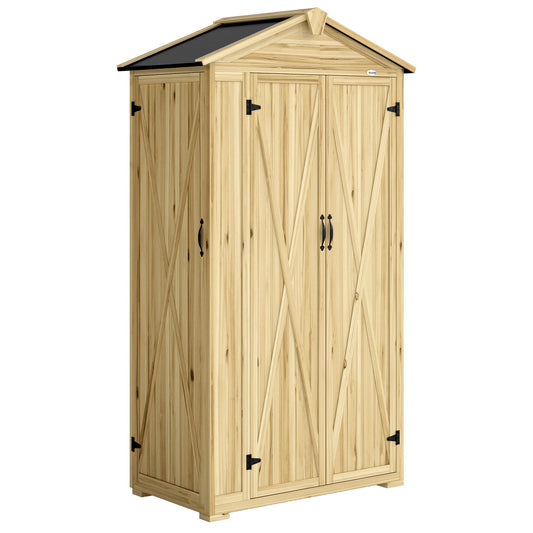 Outsunny Caseta De Jardín De Madera 93x53x168 Cm Con 4 Estantes Y 3 Puertas_0