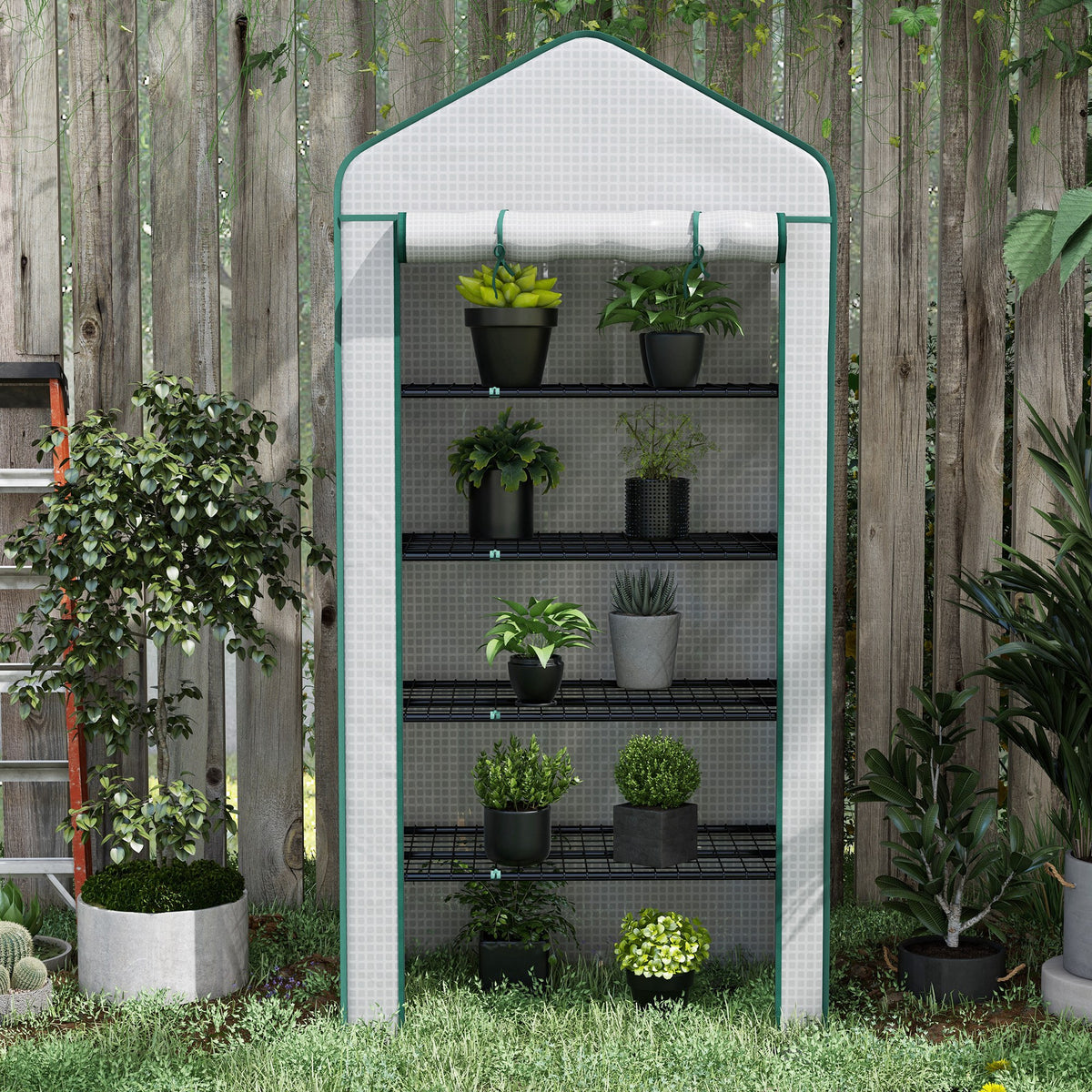 Outsunny Invernadero De Jardín De 5 Niveles Diseño Ensanchado 90x49x193cm Blanco_4