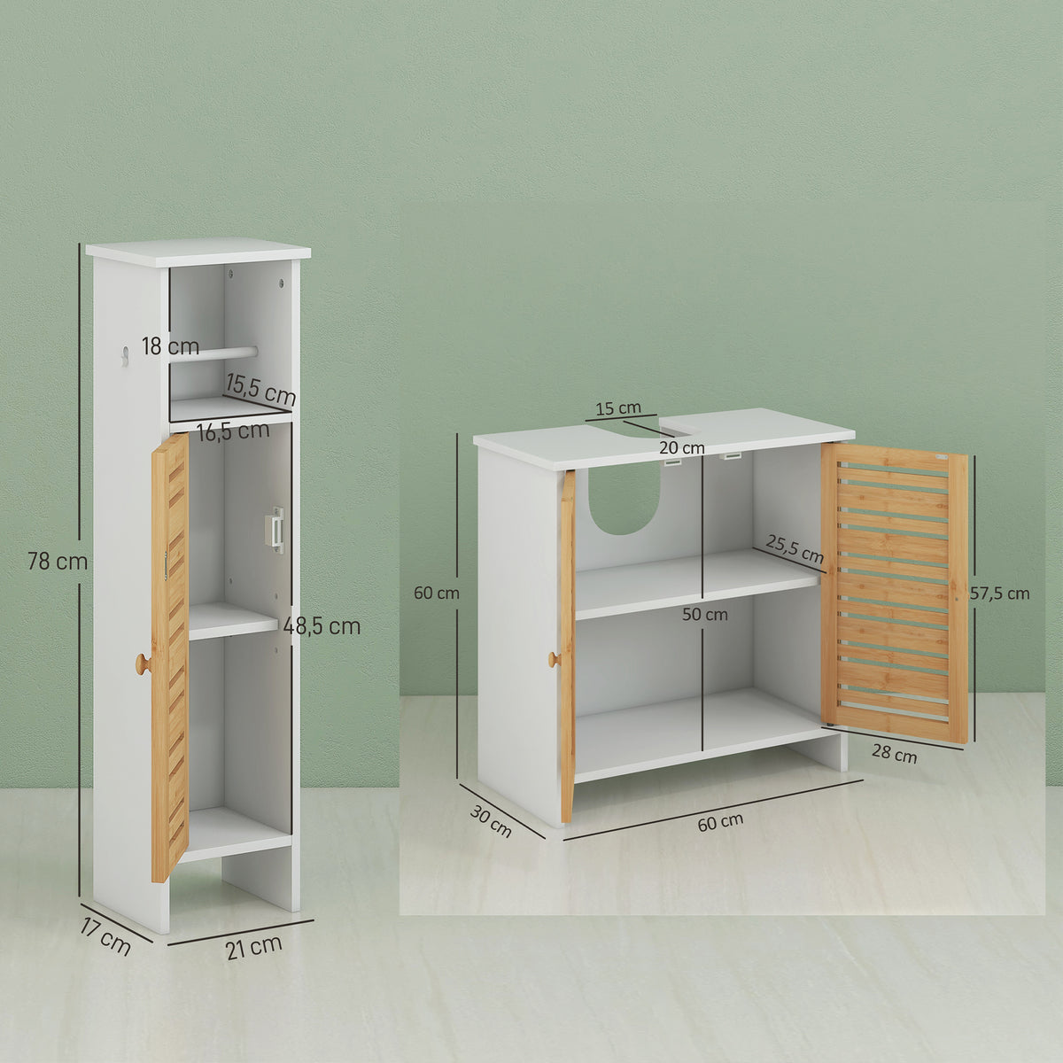 Homcom Conjunto De 1 Mueble Bajo Lavabo Y 1 Columna De Baño Blanco Y Natural_2