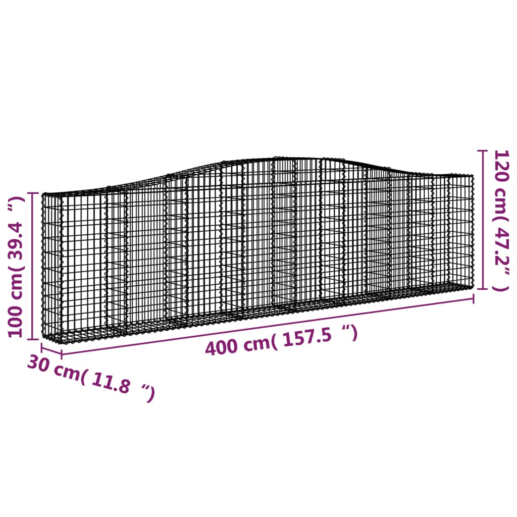 Cestas De Gaviones 2 Uds Forma De Arco Hierro 400x30x100/120 Cm_5