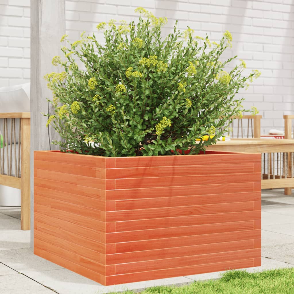 Jardinera Madera Maciza De Pino Marrón Cera 70x70x45,5 Cm_1