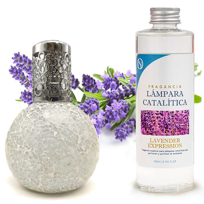 Lámpara Catalítica Mosaico Blanco + Fragancia Lavender Expression 200 Ml - Elimina Malos Olores, Impurezas Y Perfuma_0