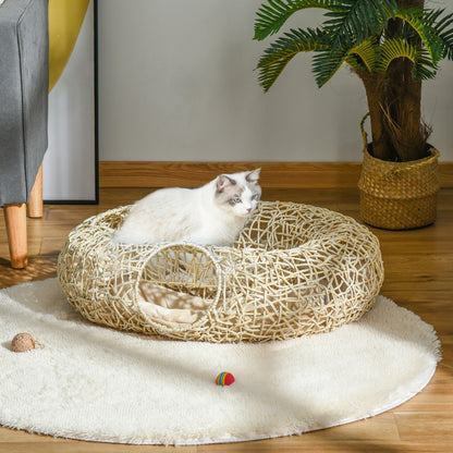 Pawhut Cama Para Gatos De Ratán 78x69x22cm Cesta Para Gatos Rolliza Cojín Suave_3